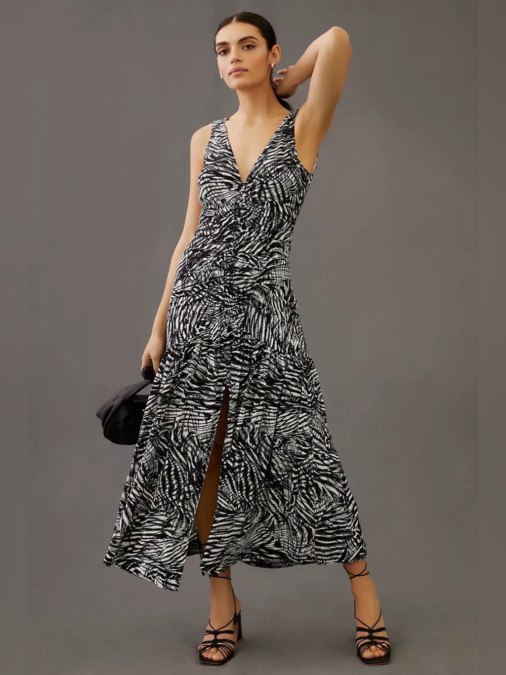 By Anthropologie V-Neck Ruched Front Maxi Dress